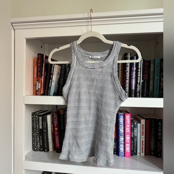 Zara navy blue white stripe ribbed high neck tank top sleeveless tshirt top - Picture 1 of 4